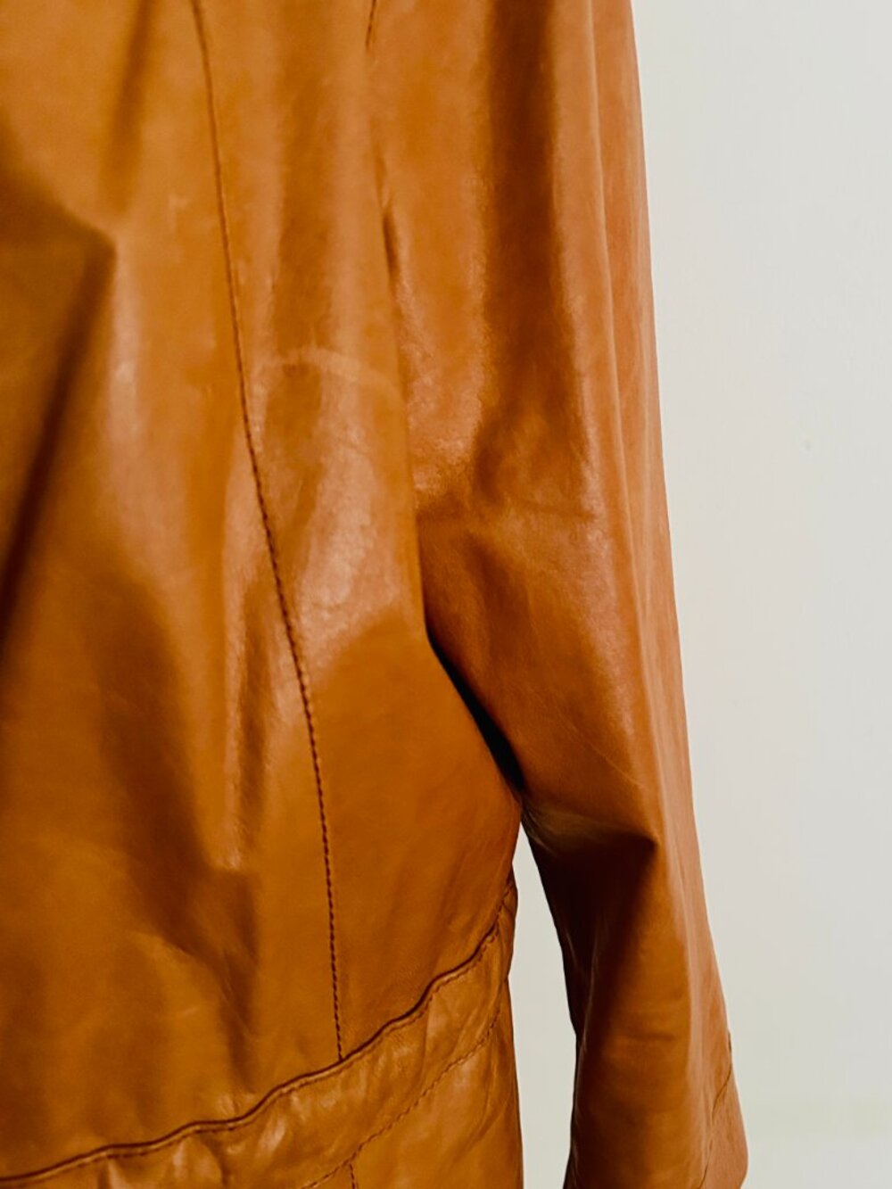 Lafayette 148 Drawstring Leather Jacket Tobacco Long 3/4 Sleeve Size 8 - Picture 5 of 8